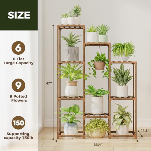 Plant Stand Indoor Corner Shelf Wood 8 Pots A7