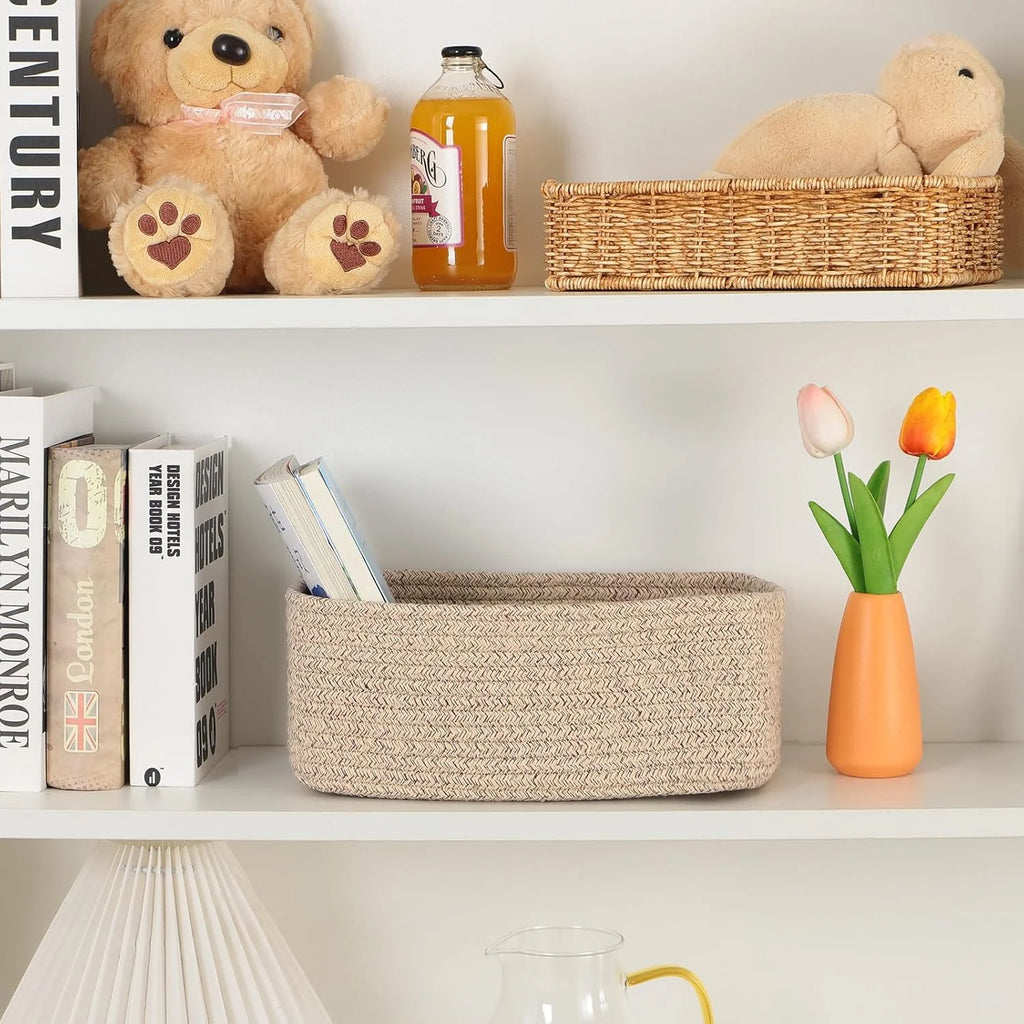 Small Storage Baskets for Organizing, Woven Rope Cube Bins 3 Pack a7