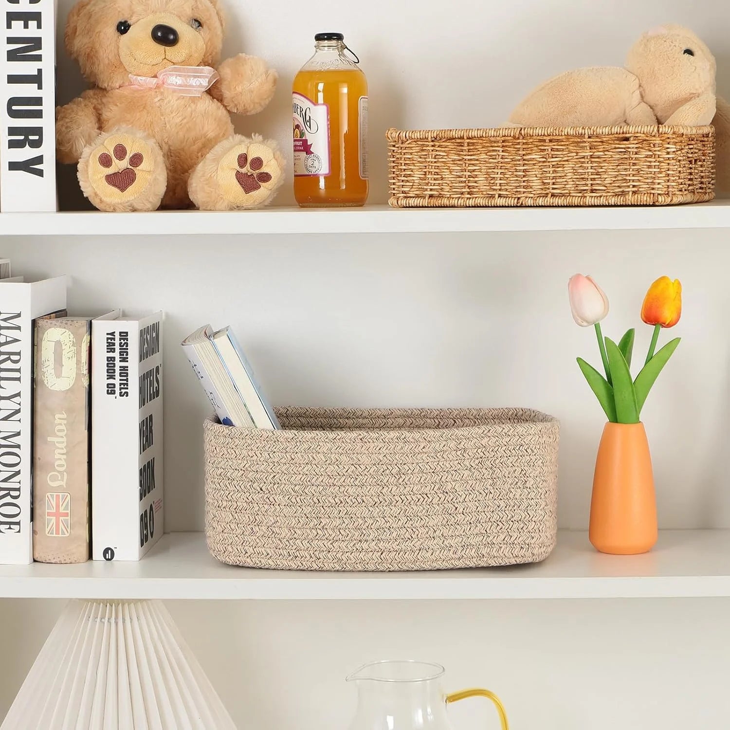 Small Storage Baskets for Organizing, Woven Rope Cube Bins 3 Pack A7