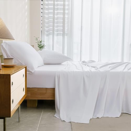 Queen Sheets Set, Cooling Bamboo Bedding, Deep Pocket, Dark Green K7