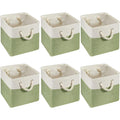 6 Pcs 11 x 11 Inch Cube Storage Bins Fabric Cube Storage Organizer Bins Foldable Storage Cube Baskets with Sturdy Carry Handles Multipurpose Storage Cube for Home (Green, White)