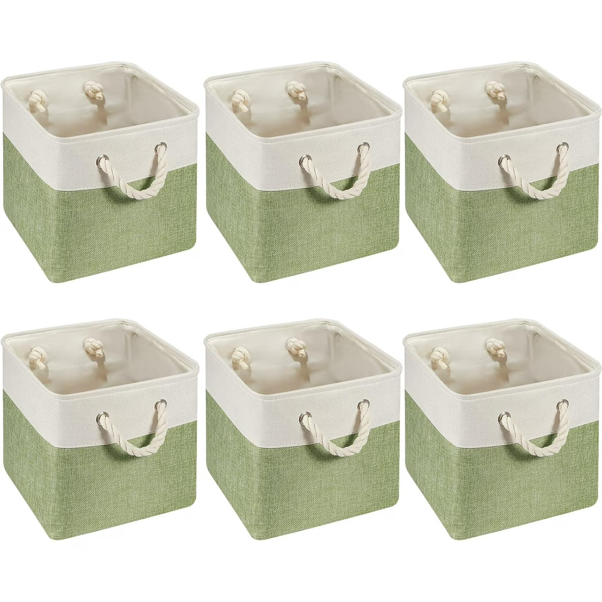 6 Pcs 11 x 11 Inch Cube Storage Bins Fabric Cube Storage Organizer Bins Foldable Storage Cube Baskets with Sturdy Carry Handles Multipurpose Storage Cube for Home (Green, White)