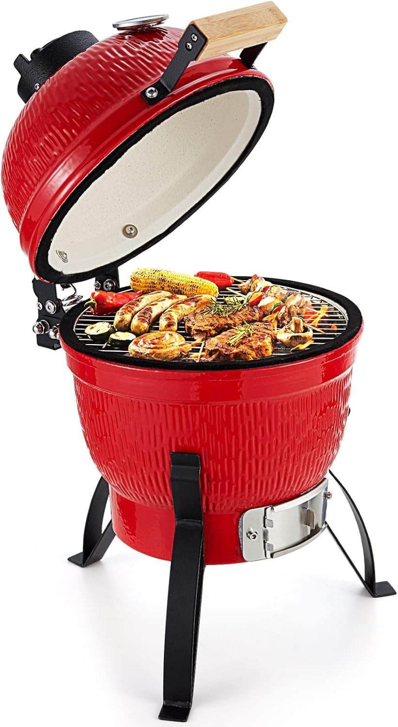 13 Inch Kamado Charcoal Grill Ceramic BBQ Portable Bamboo Handle a7