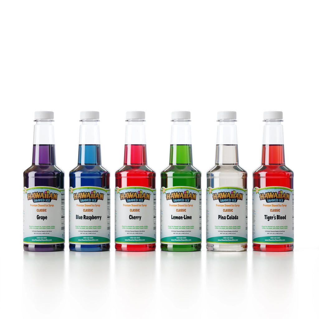 Hawaiian Shaved Ice Snow Cone Syrup 6 Flavor Pack, Pints - Radiant Selections