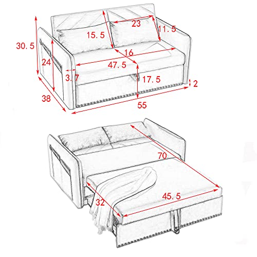 55 Inch Sleeper Sofa with USB Port, 3-in-1 Adjustable Couch Blue k7