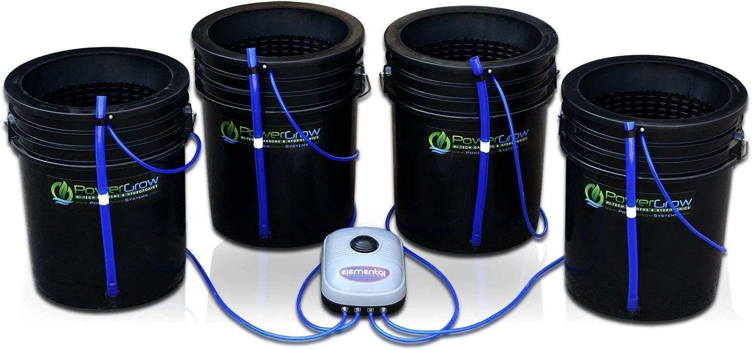 Deep Water Culture (DWC) Hydroponic Bubbler Bucket Kit by PowerGrow ® Systems (4) 5 Gallon - 10" Buckets