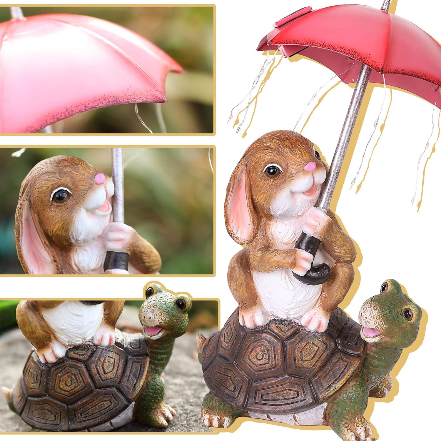 Solar Garden Statues Rabbit Turtle Decor Lights for Outside Yard A7k