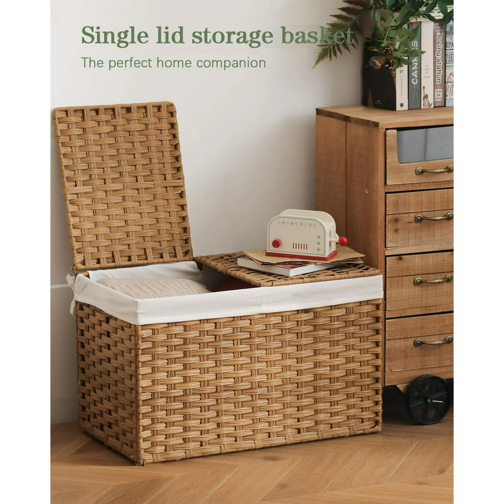 Wicker Storage Basket with Lid and Handles 42 Gallon A7