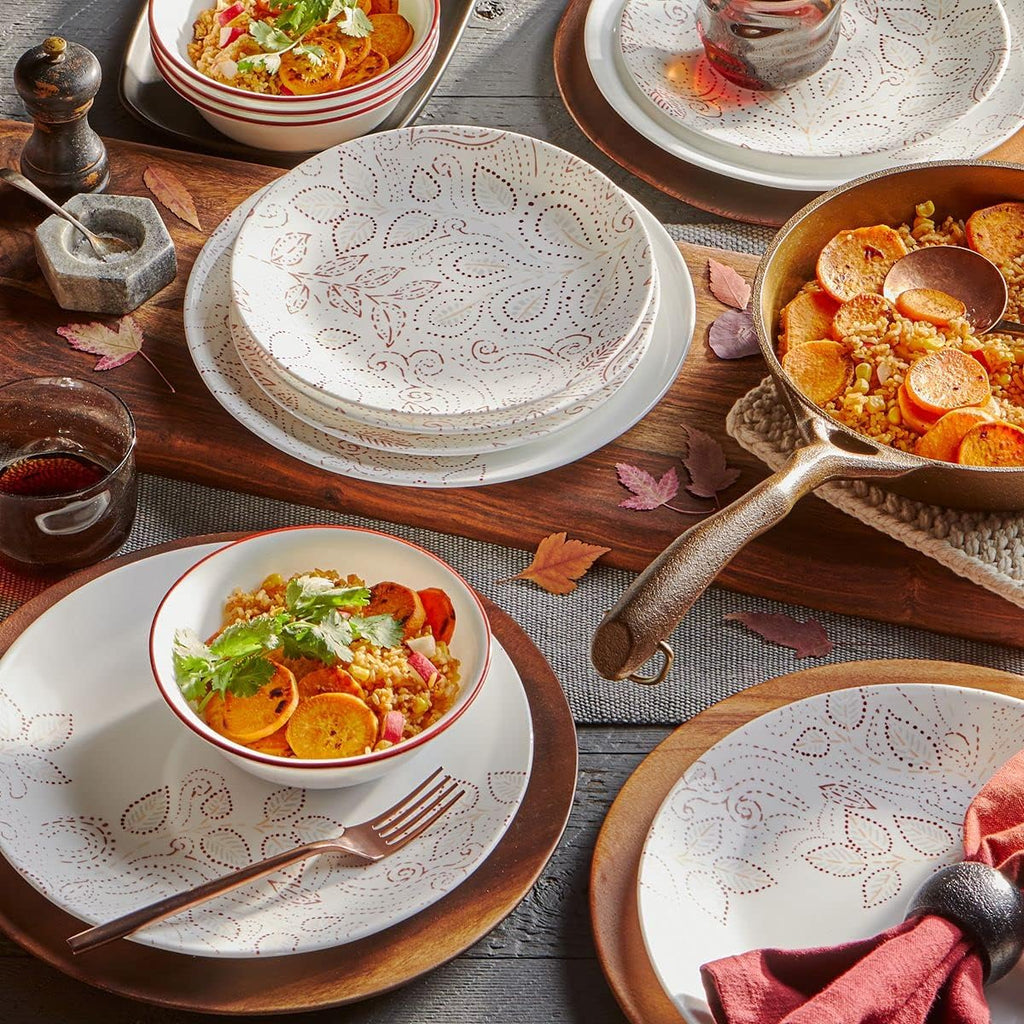 Dinnerware Set 12-Piece Service for 4 Red White k7