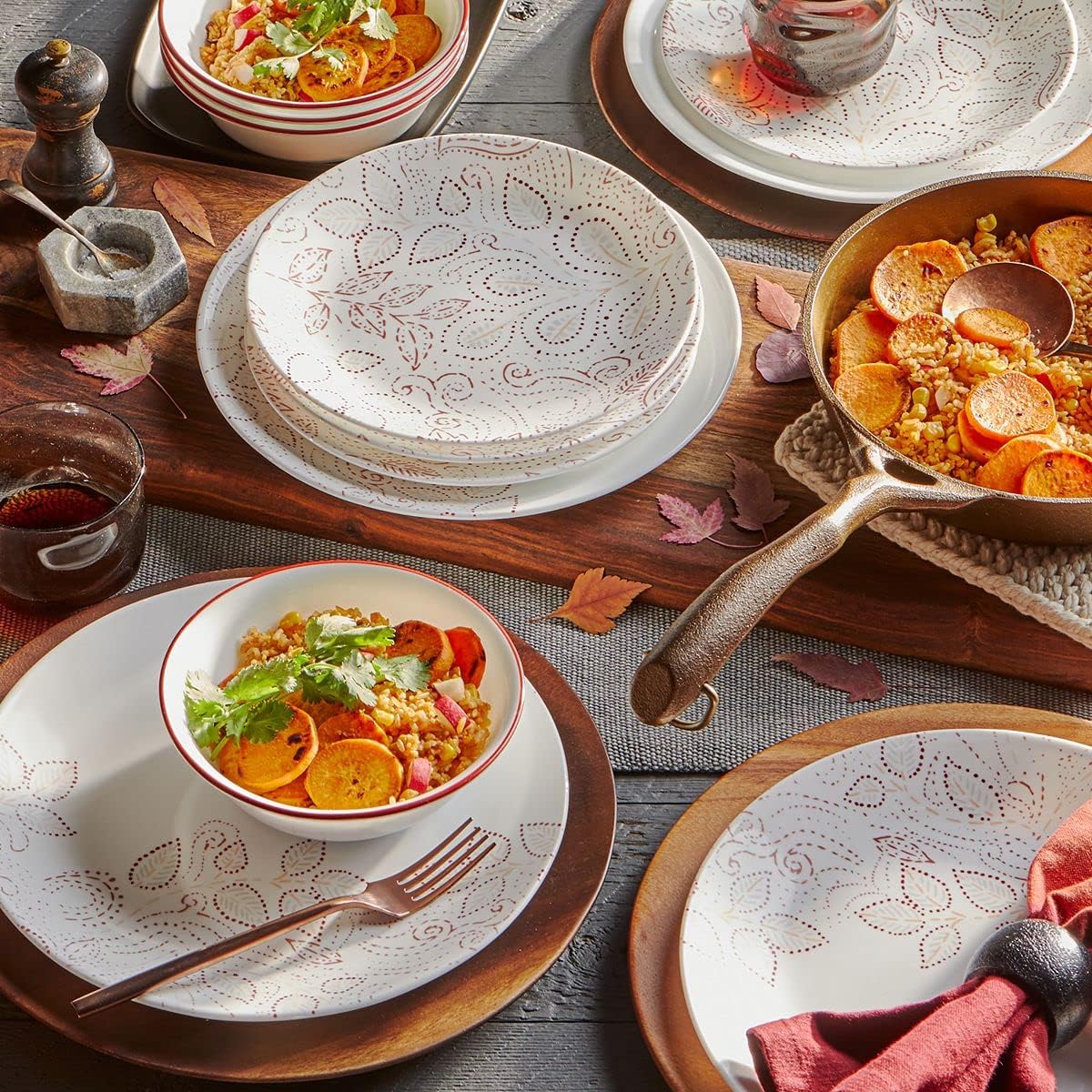 Dinnerware Set 12-Piece Service for 4 Red White k7