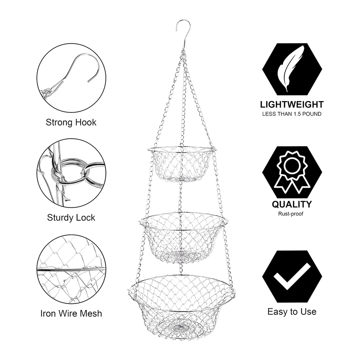 Fruit Basket Hanging Storage 3 Tier a7