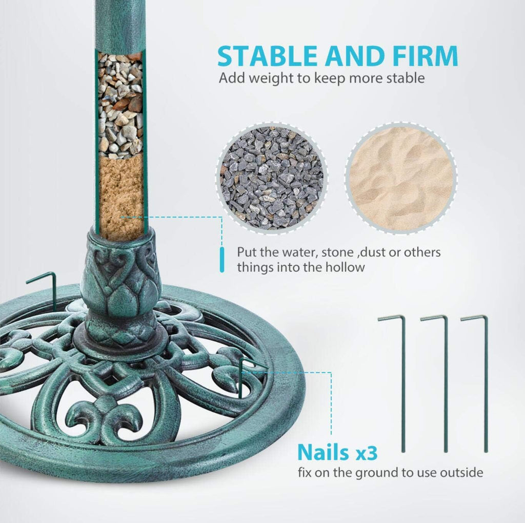 Outdoor Garden Bird Bath Solar Fountain with Wrought Iron Stand 7k
