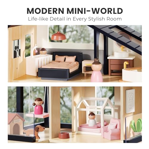Dollhouse with 53Pcs Furniture Wooden A7