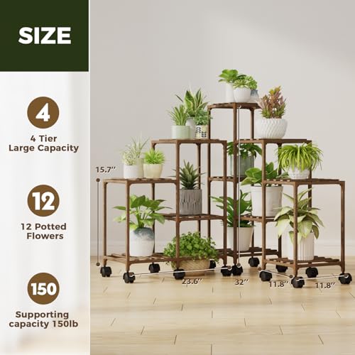 Wood Plant Stand 4 Tier Indoor Outdoor Shelf a7