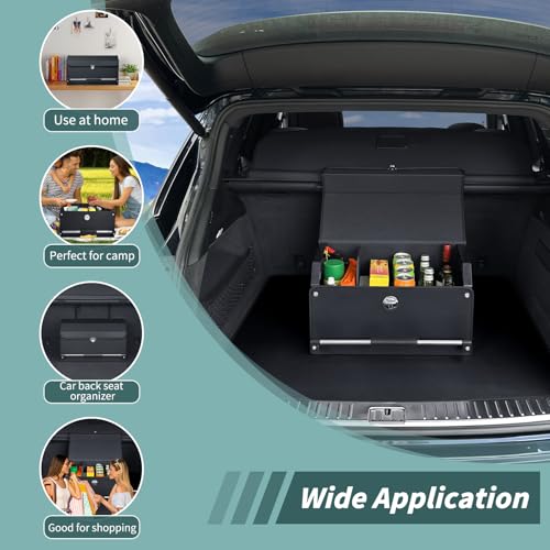 Car Organizer Trunk, Collapsible Leather with Lid, Auto Cargo Storage a7