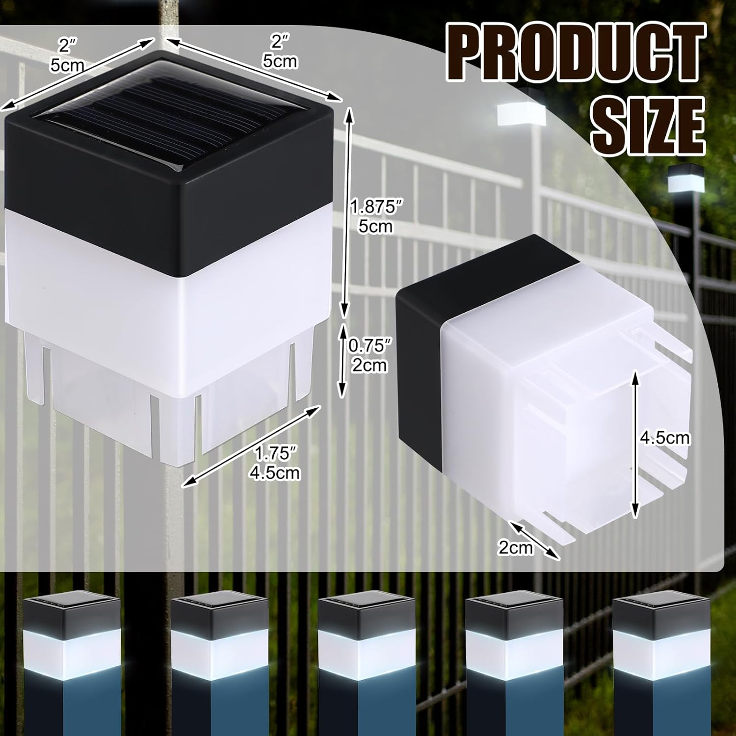 Solar Fence Post Cap Lights 2x2 LED Garden White k7