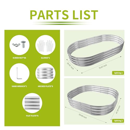 Oval Metal Raised Garden Bed Planter Box 6x3x1ft Silver a7