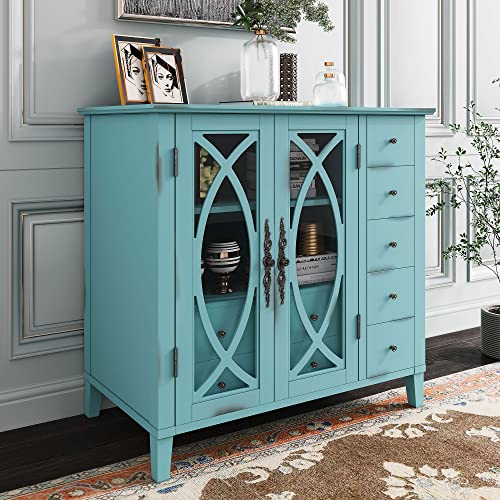 Wooden Sideboard with Adjustable Shelf and 5 Drawers A7