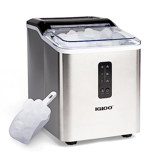 Igloo Electric Countertop Ice Maker Machine - Automatic and Portable - 33 Pounds in 24 Hours - Icecube Maker - Plastic Scoop and Basket - Ideal for Iced Coffee and Cocktails - Stainless Steel