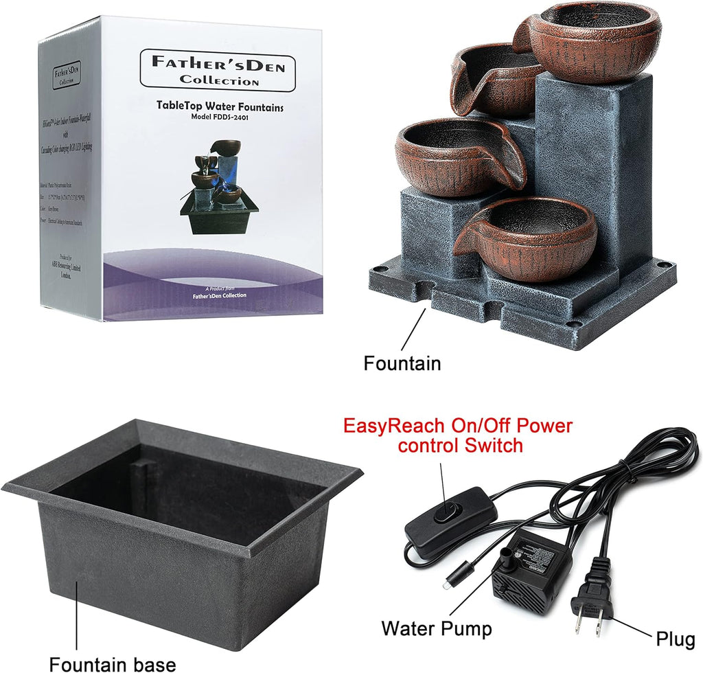 Indoor Waterfall Fountain Tabletop 4-Tier with LED Lighting a7