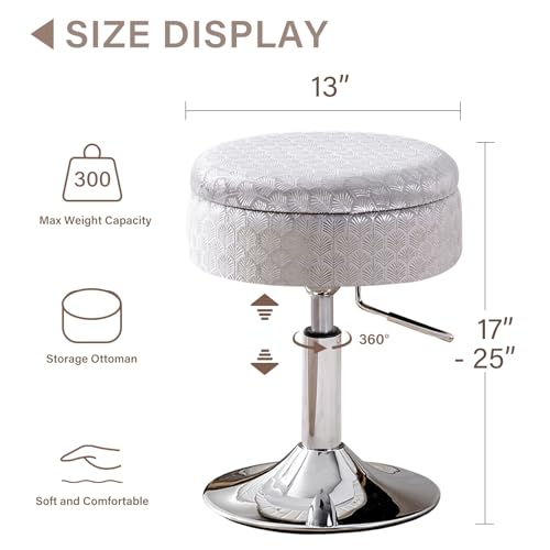 360° Swivel Makeup Stool, Height Adjustable with Storage, Velvet Vanity Chair Black x7