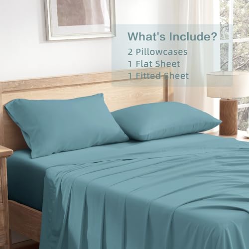Queen Sheets Set, Cooling Bamboo Bedding, Deep Pocket, Dark Green K7