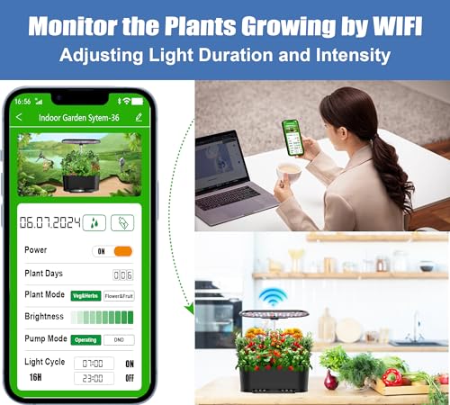 Hydroponics Growing System WiFi, 15 Pods Indoor Herb Garden with Grow Light a7