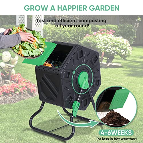 Compost Tumbler Dual Chamber Outdoor 37 Gallon Black a7