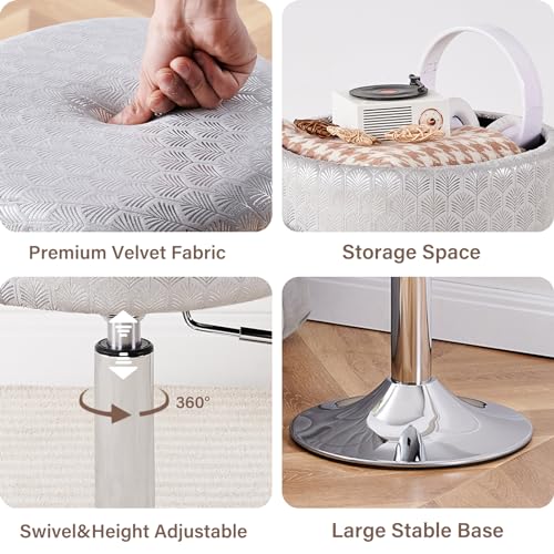 360° Swivel Makeup Stool, Height Adjustable with Storage, Velvet Vanity Chair Black x7