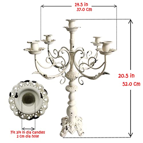Cast Iron Candelabra Vintage White 5 Arms 17Inch a7