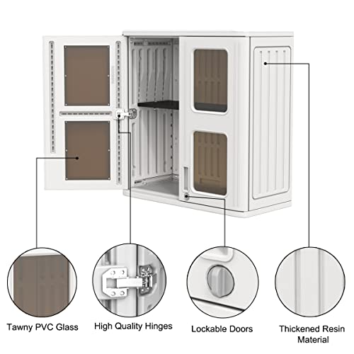 Outdoor Storage Cabinet Waterproof Resin Deck Box 60 Gallon Off White a7