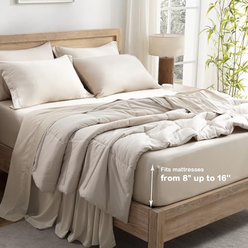 Queen Sheets Set, Cooling Bamboo Bedding, Deep Pocket, Dark Green K7