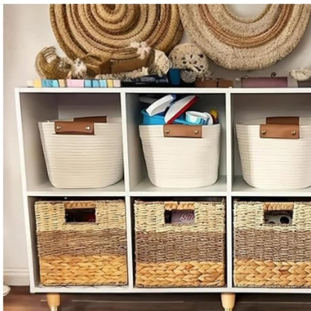 Wicker Cube Storage Basket, Natural Rattan Organizer x7