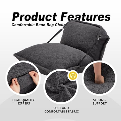 Giant Bean Bag Chair with Adjustable Backrest and Detachable Cover Grey k7