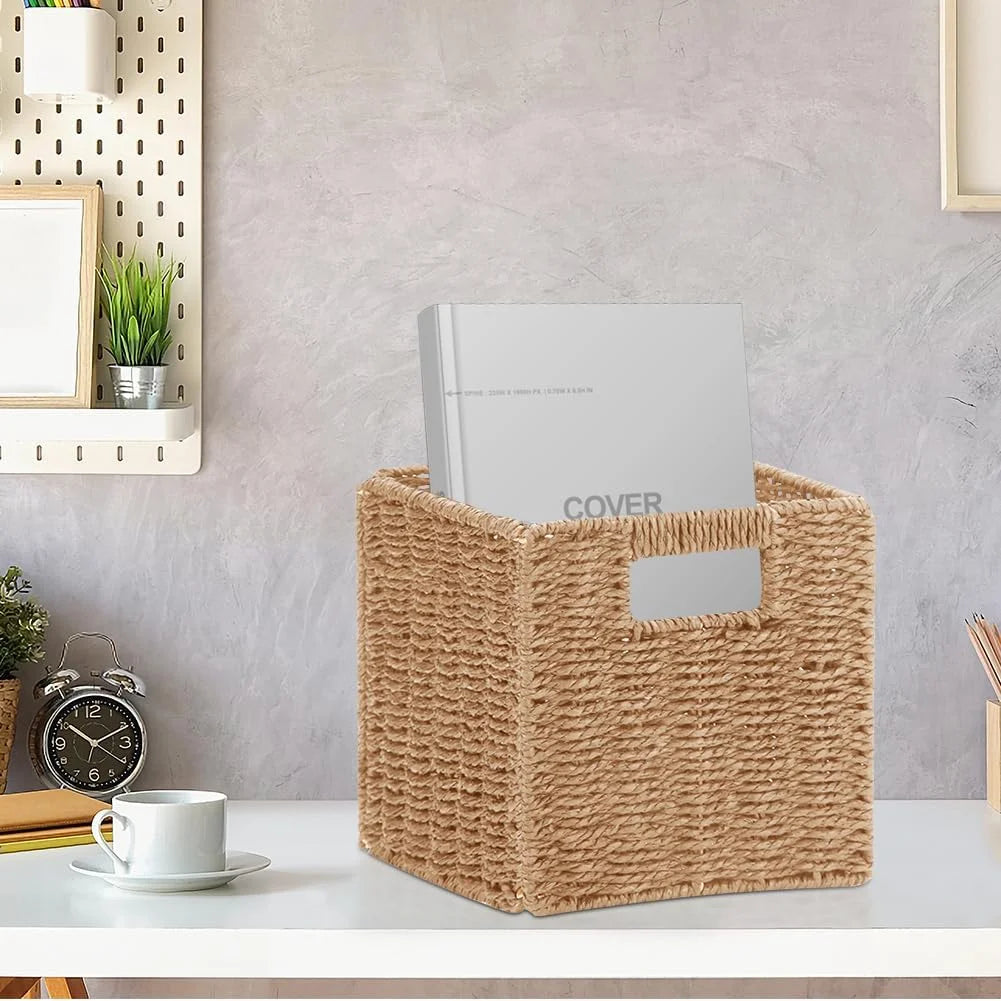 Wicker Storage Baskets 8.7 Inch Foldable Cube Organizer a7