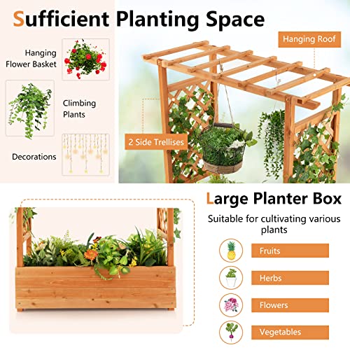 Raised Garden Bed with Arch Trellis Wood Planter Box k7