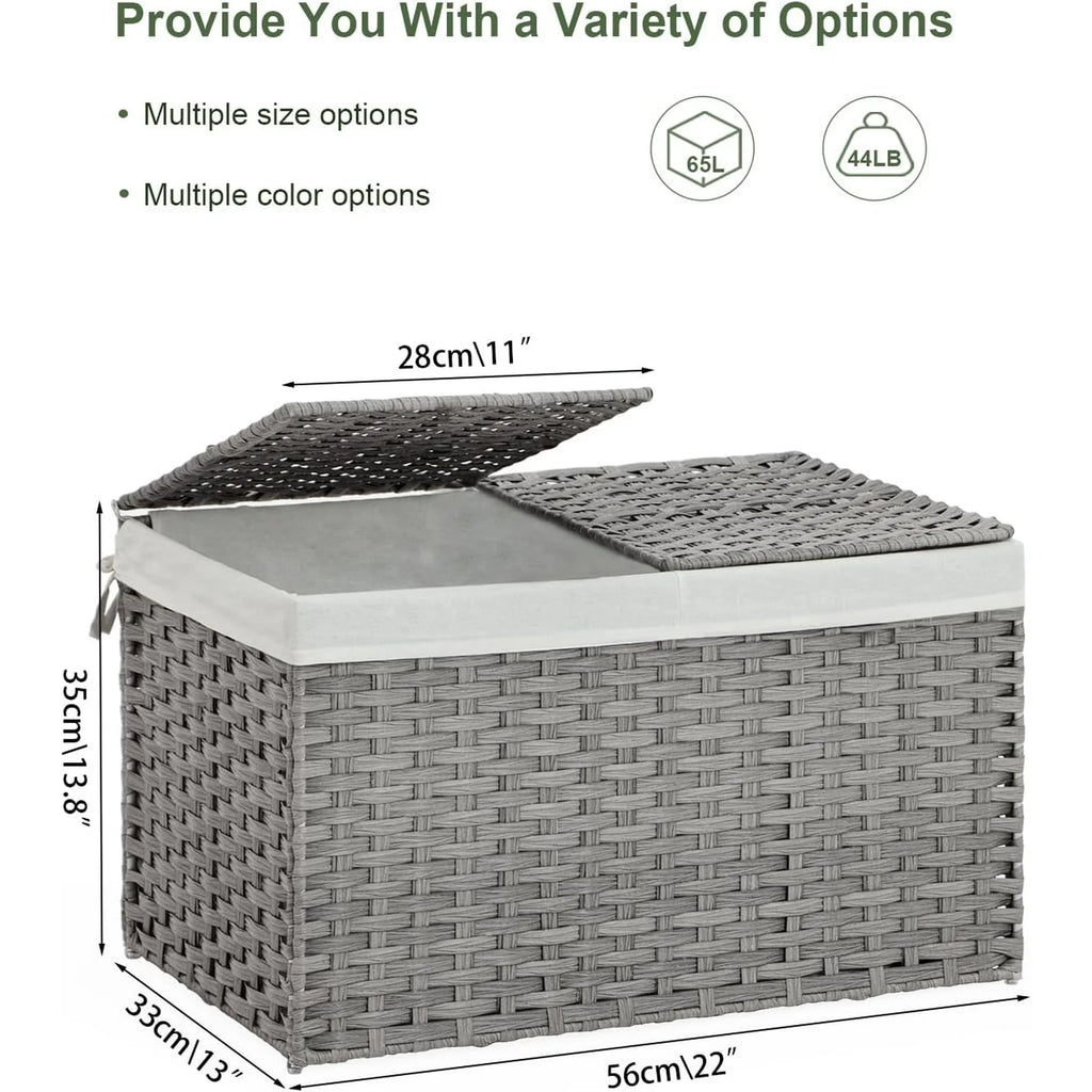 Woven Storage Basket with Lid, 65L Foldable, Gray a7