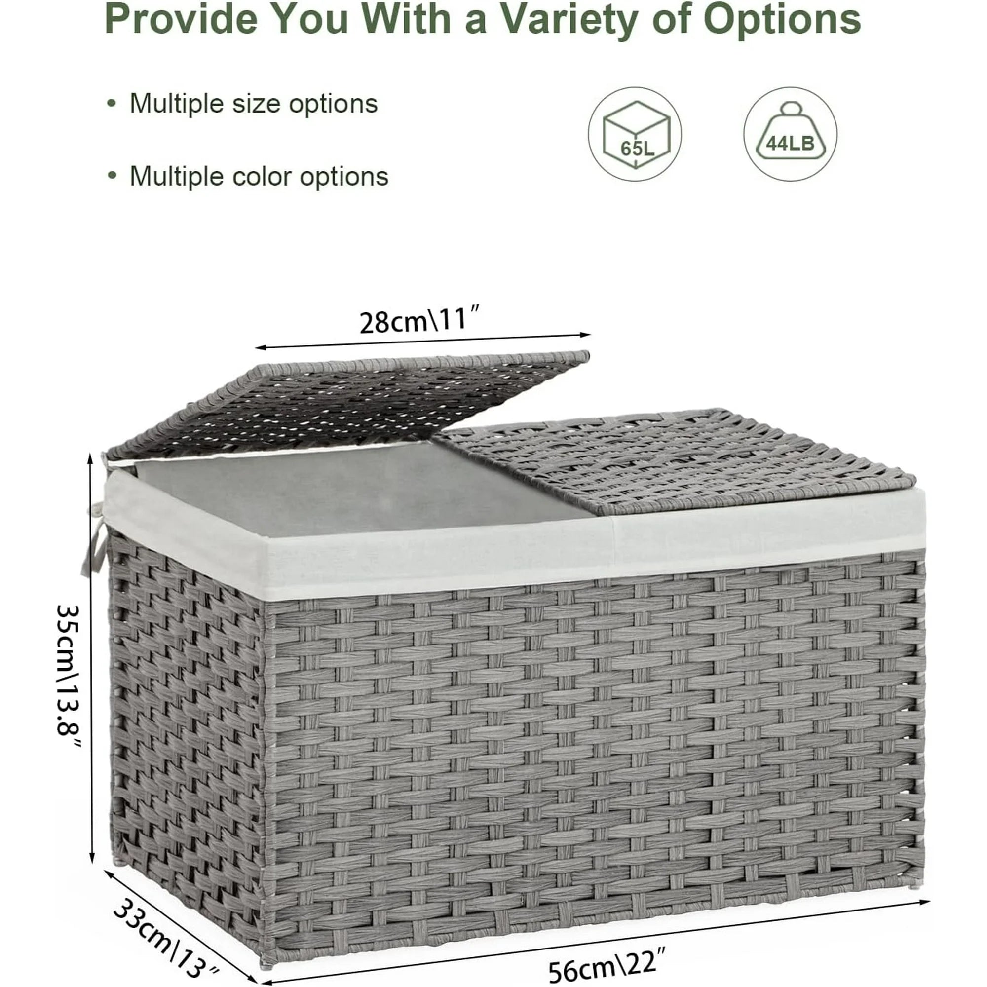 Woven Storage Basket with Lid, 65L Foldable, Gray a7