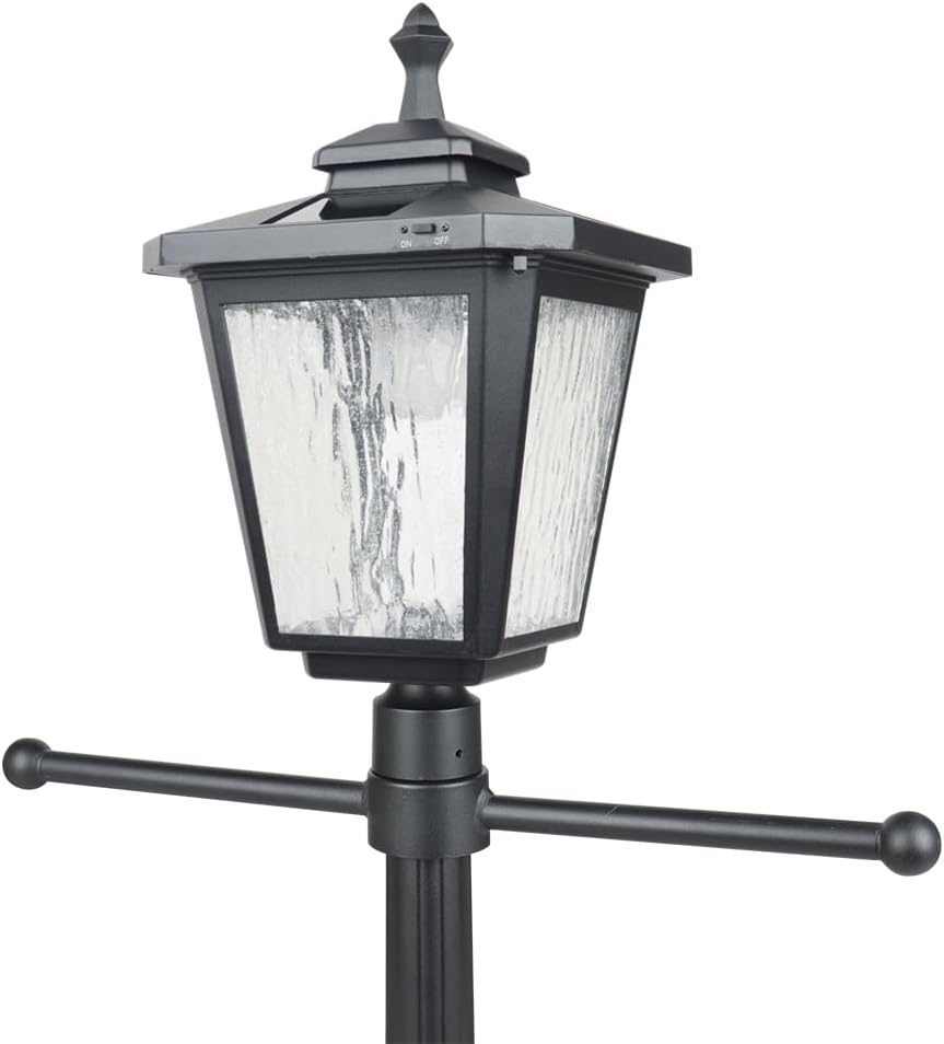 Solar Lamp Post Light with Planter, Aluminum, Warm White LED, Matte Black k7