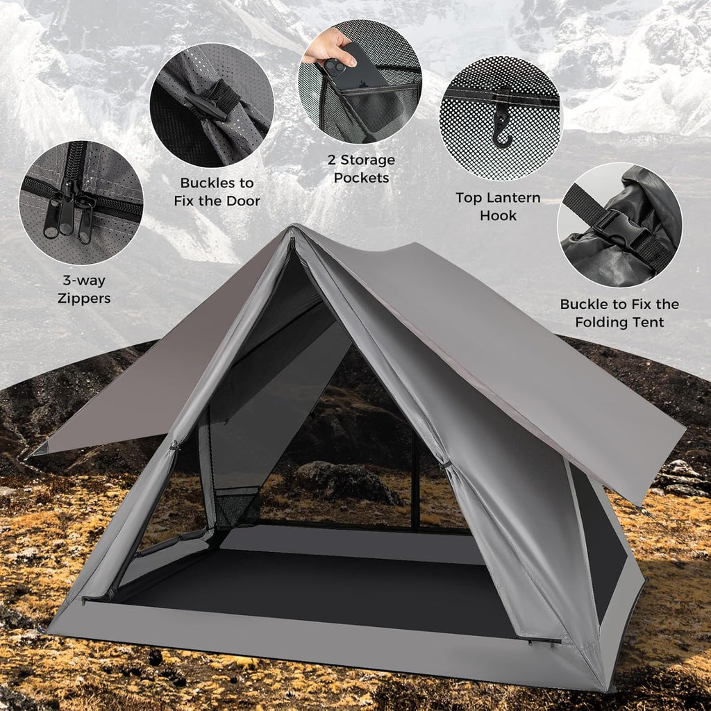 Pop Up Camping Tent for 2-3 Person, See-Through with Rainfly A7