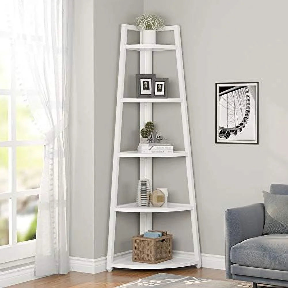 70 inch Tall Corner 5 Tier Bookshelf Bookcase Gold a7