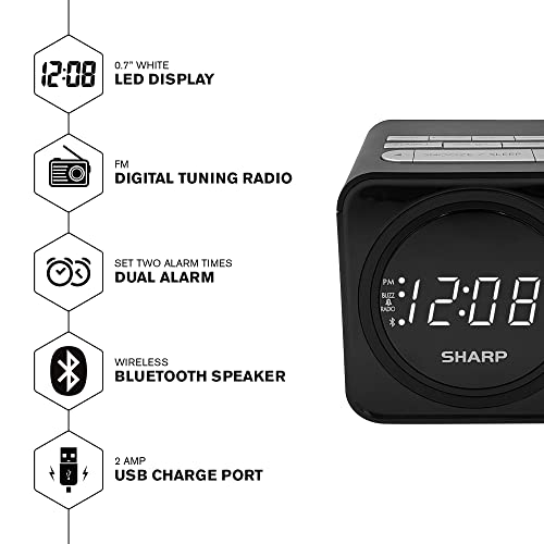 FM Clock Radio with Bluetooth Speaker, Dual Alarms, USB Charge Port k7