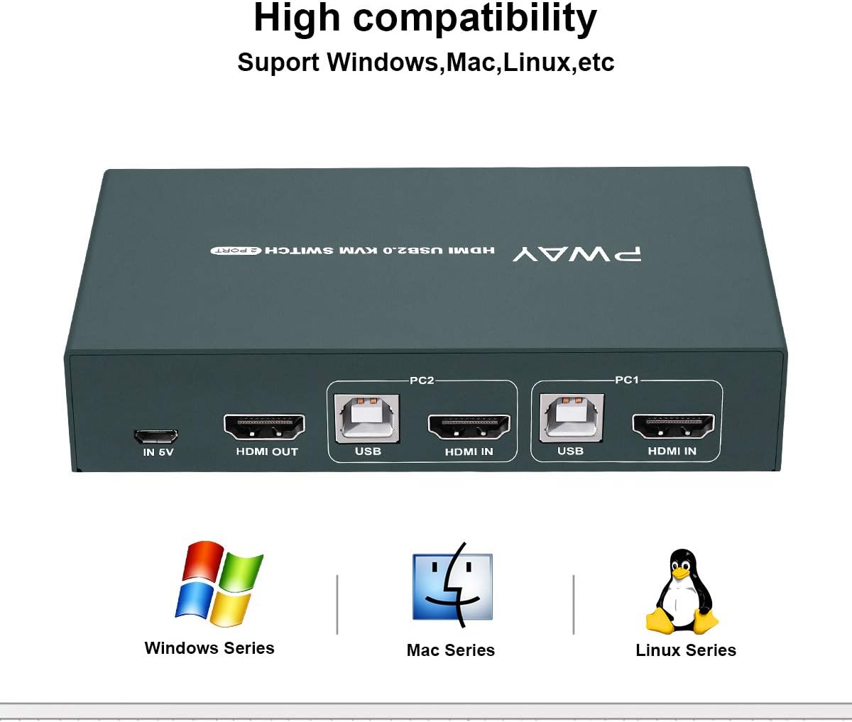 KVM Switch HDMI 2 Port, 4K@30Hz, USB2.0 Hub, Hotkey Switch a7