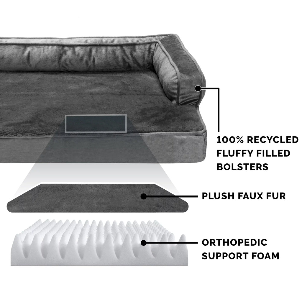 Plush Orthopedic Sofa Pet Bed for Dogs & Cats Dark Gray Jumbo k7