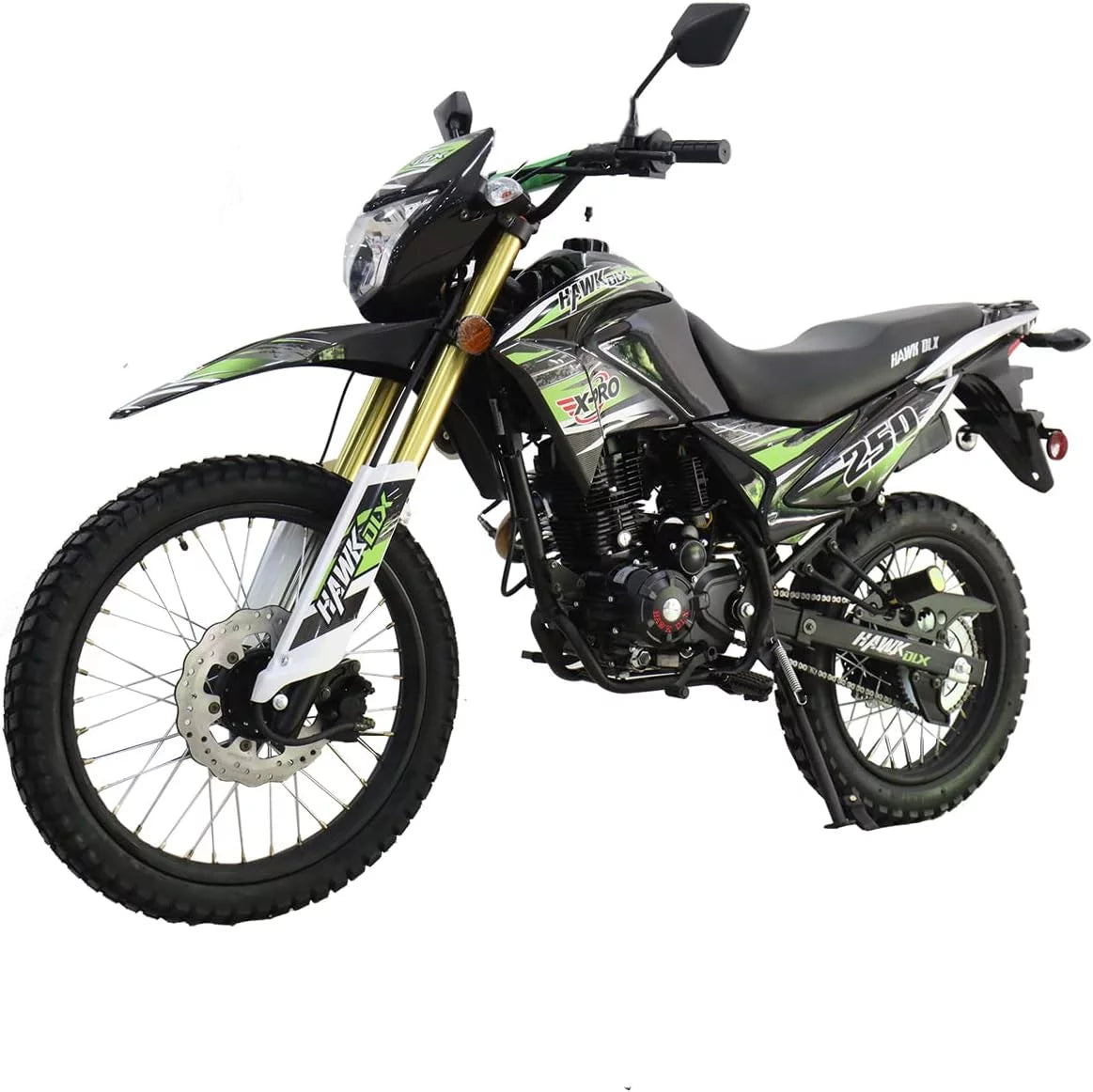 X-Pro Brand New Hawk Dlx 250cc Dirt Bike, 5 Manual Transmission Electric/Kick Start, 21"/18" Wheels - Curated Treasures Market