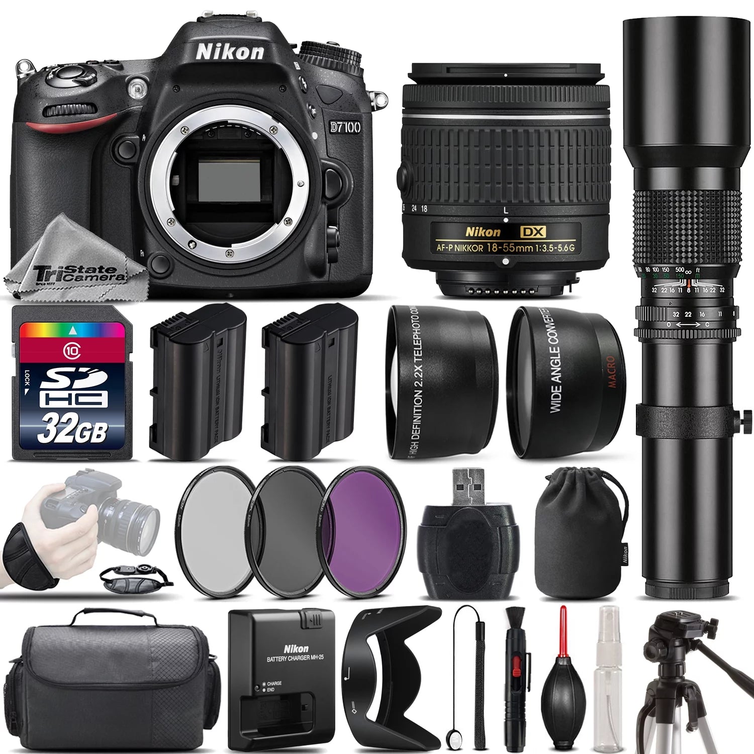 Nikon D7100 DSLR Camera + Nikon 18-55mm Lens + 500mm Telephoto Lens - 32GB Kit - Curated Treasures Market