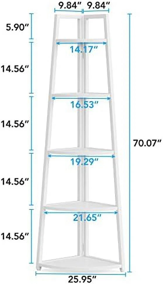 70 inch Tall Corner 5 Tier Bookshelf Bookcase Gold a7
