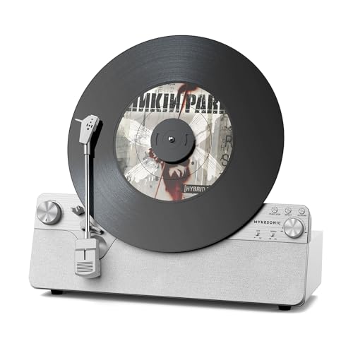 Vertical Automatic Record Player Bluetooth, MYKESONIC Belt Drive Vinyl Turntable, Magnetic AT-3600L Cartridge, Bluetooth in & Out, Hi-Fi Stereo Speakers, Aux in Headphone, RCA Out, Anti-Resonance