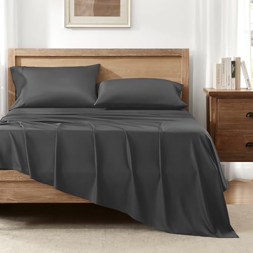 Queen Sheets Set, Cooling Bamboo Bedding, Deep Pocket, Dark Green K7