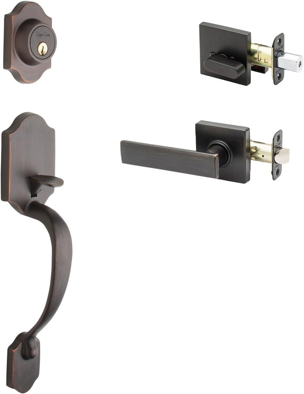 Copper Creek HZ2610xRL-TB Soft Contemporary Front Door Handle Lever Trim, Tuscan Bronze